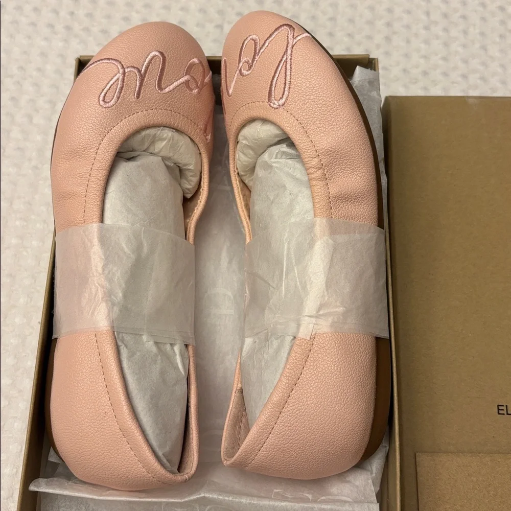 NEW! ED Ellen DeGeneres Langlee Size 11.5M 13M 1M PEONY PINK 'Love' Ballet Flats